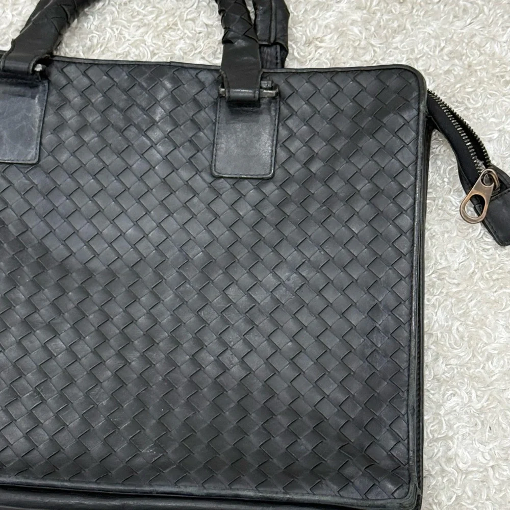 Bottega Veneta Dark Grey Intrecciato Leather Laptop Briefcase